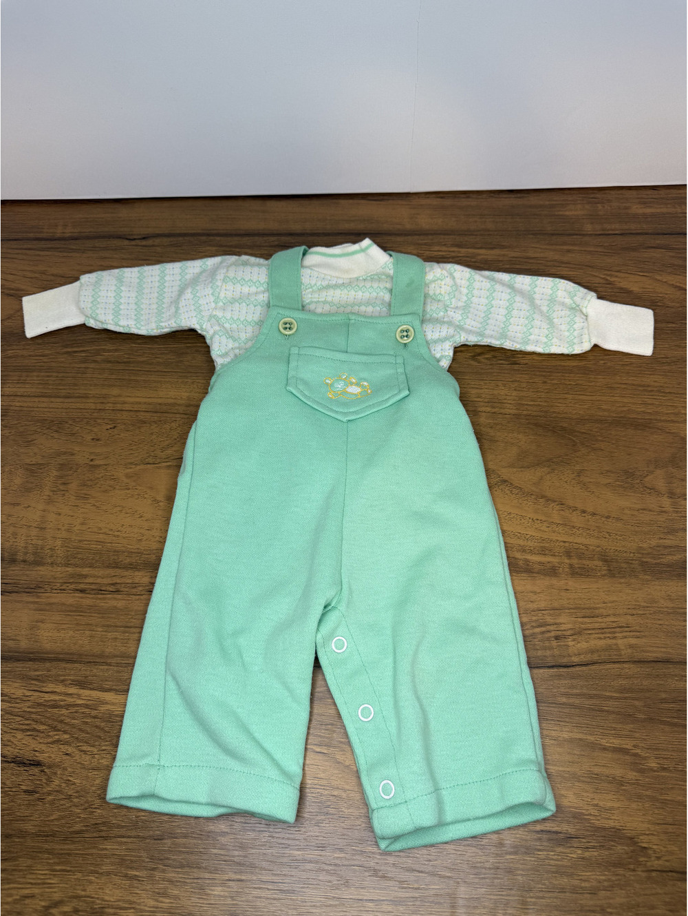 Vintage Health-tex Baby Overall Set  Green Overalls & Long Sleeve Knit Shirt